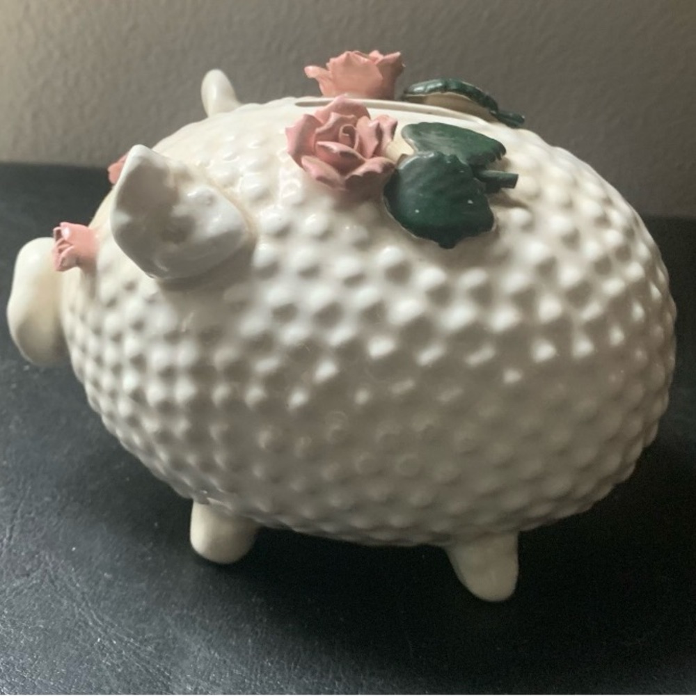 Vintage Milk glass Hobnail Lefton Piggy bank - Picture 4 of 9